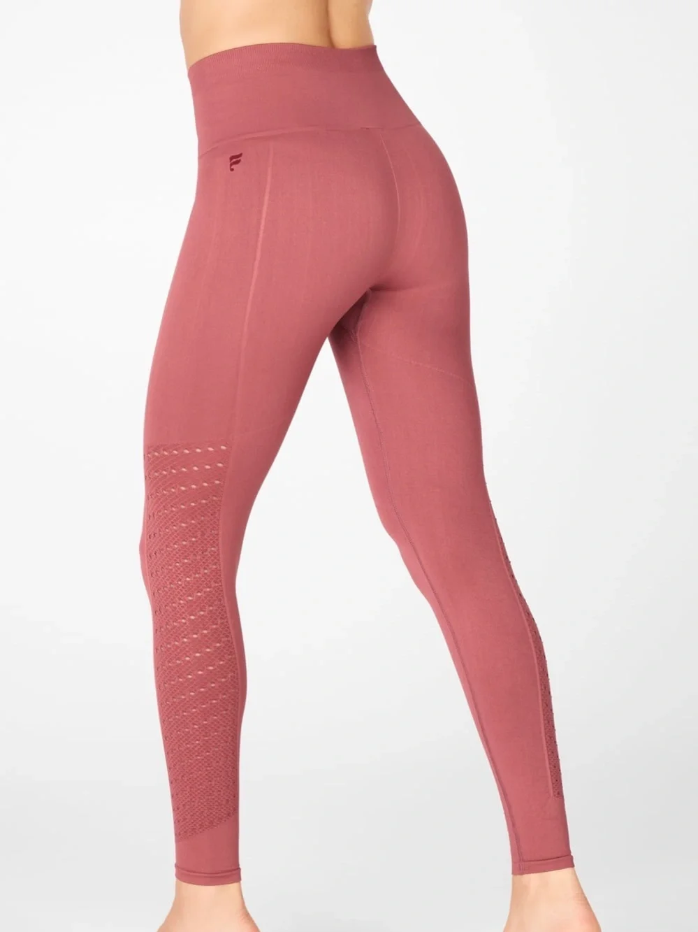 Fabletics Sync Seamless Mesh High Waisted 7/8 Leggings in Dark Rouge Size M